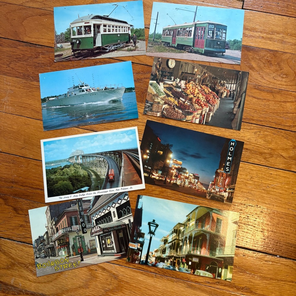 Vintage New Orleans Louisiana Lot of 8 Postcards Trolley Boat Bridge Bourbon St